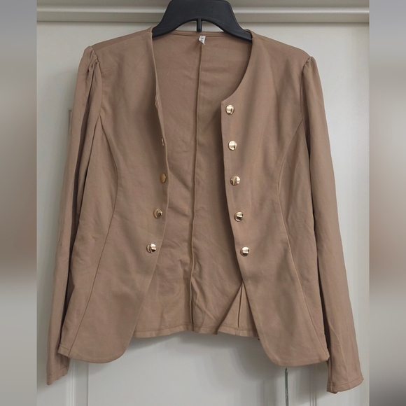 HALARA Jackets & Blazers - Round Neck Long Sleeve Decorative Button Slim Work Blazer